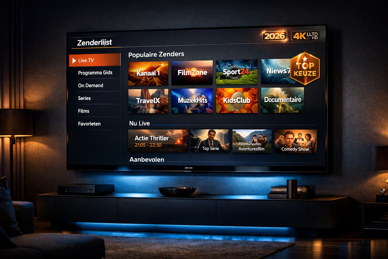 beste iptv nederland 2026 interface op smart tv met zenderlijst
